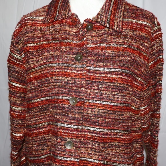 CHICO'S Womens S Multicolor Textured Boucle Metallic Blazer Jacket Button Front - Picture 3 of 13